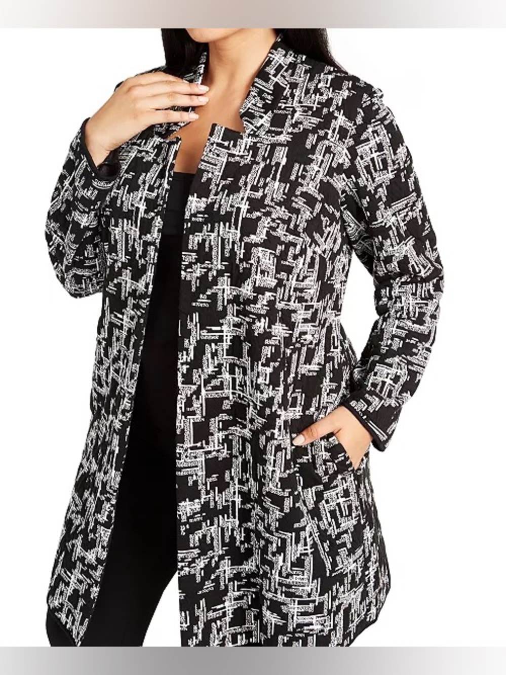 NEW Alfani Plus Black and White Jacquard Open-Front Jacket Cardigan Long Size XL